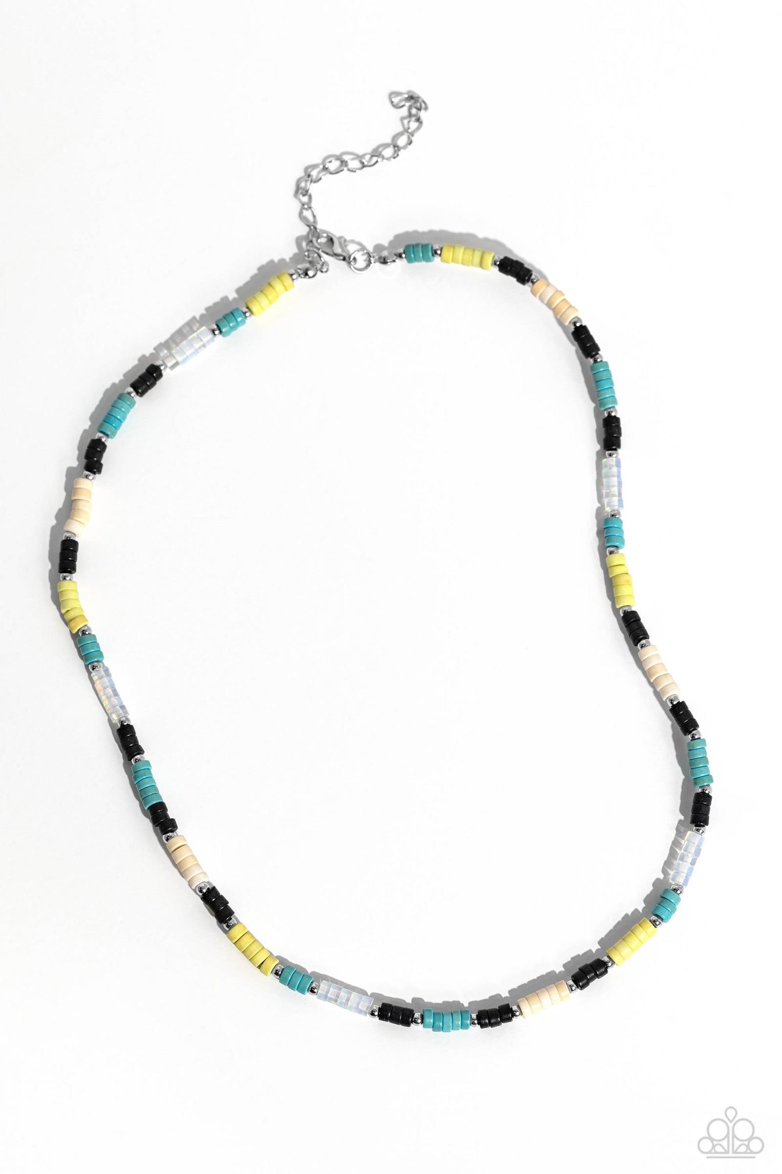 Oasis Outline Black, Yellow & Blue Stone Necklace - Paparazzi Accessories- lightbox - CarasShop.com - Paparazzi Jewelry by Cara Jewels