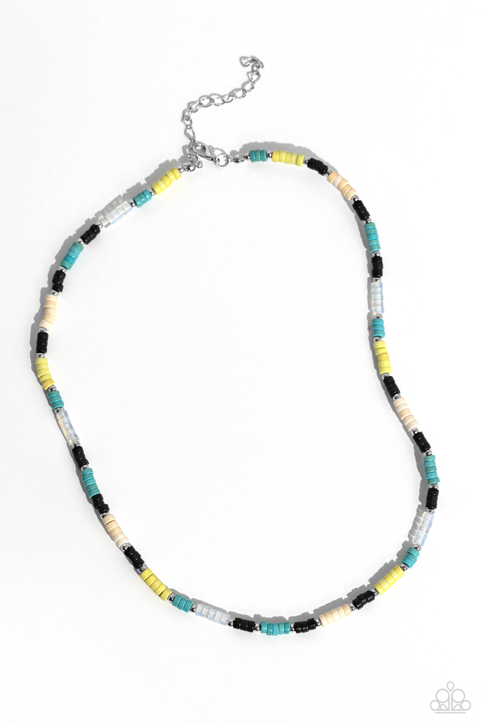 Oasis Outline Black, Yellow & Blue Stone Necklace - Paparazzi Accessories- lightbox - CarasShop.com - Paparazzi Jewelry by Cara Jewels