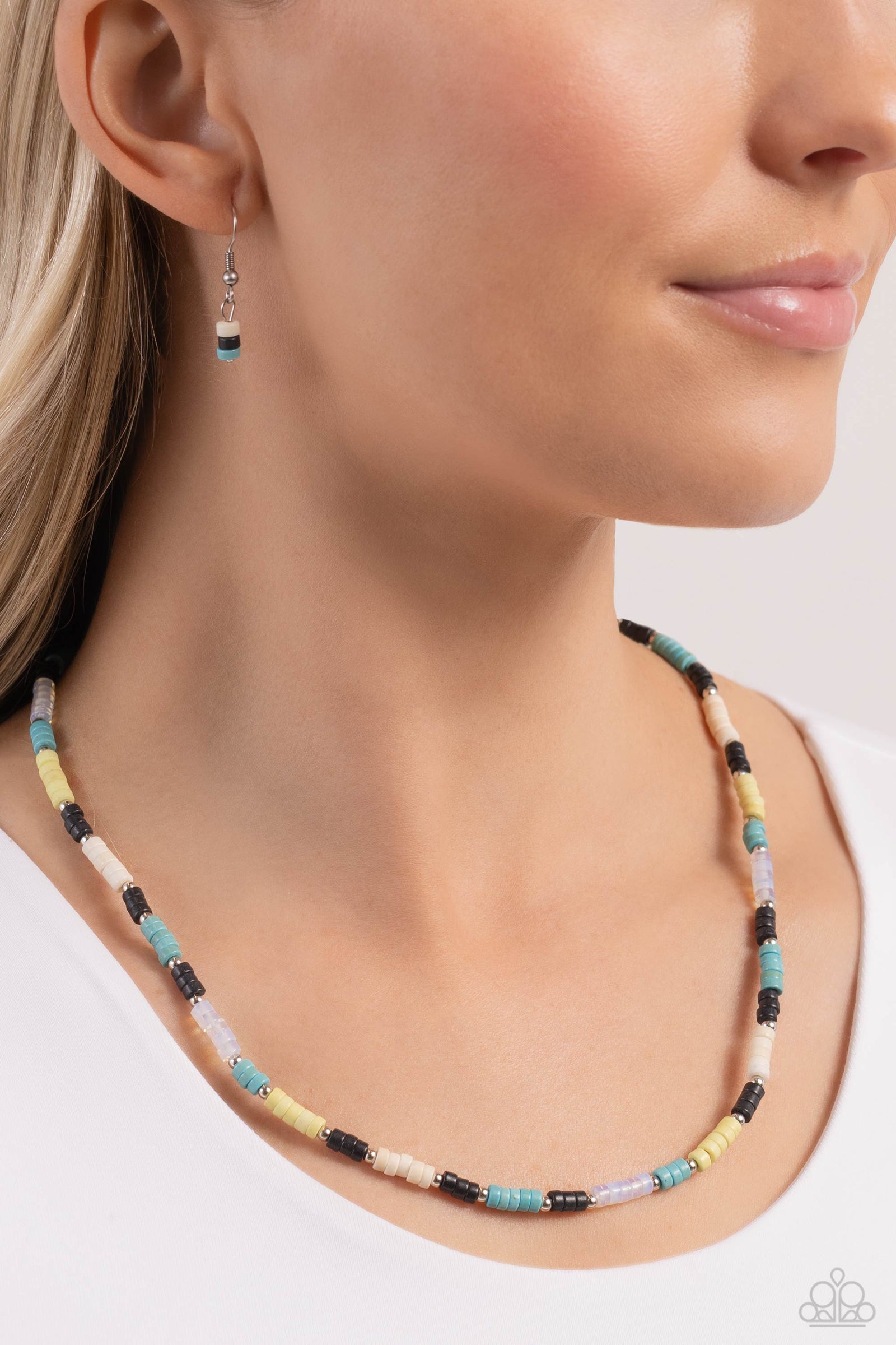 Oasis Outline Black, Yellow & Blue Stone Necklace - Paparazzi Accessories- lightbox - CarasShop.com - Paparazzi Jewelry by Cara Jewels