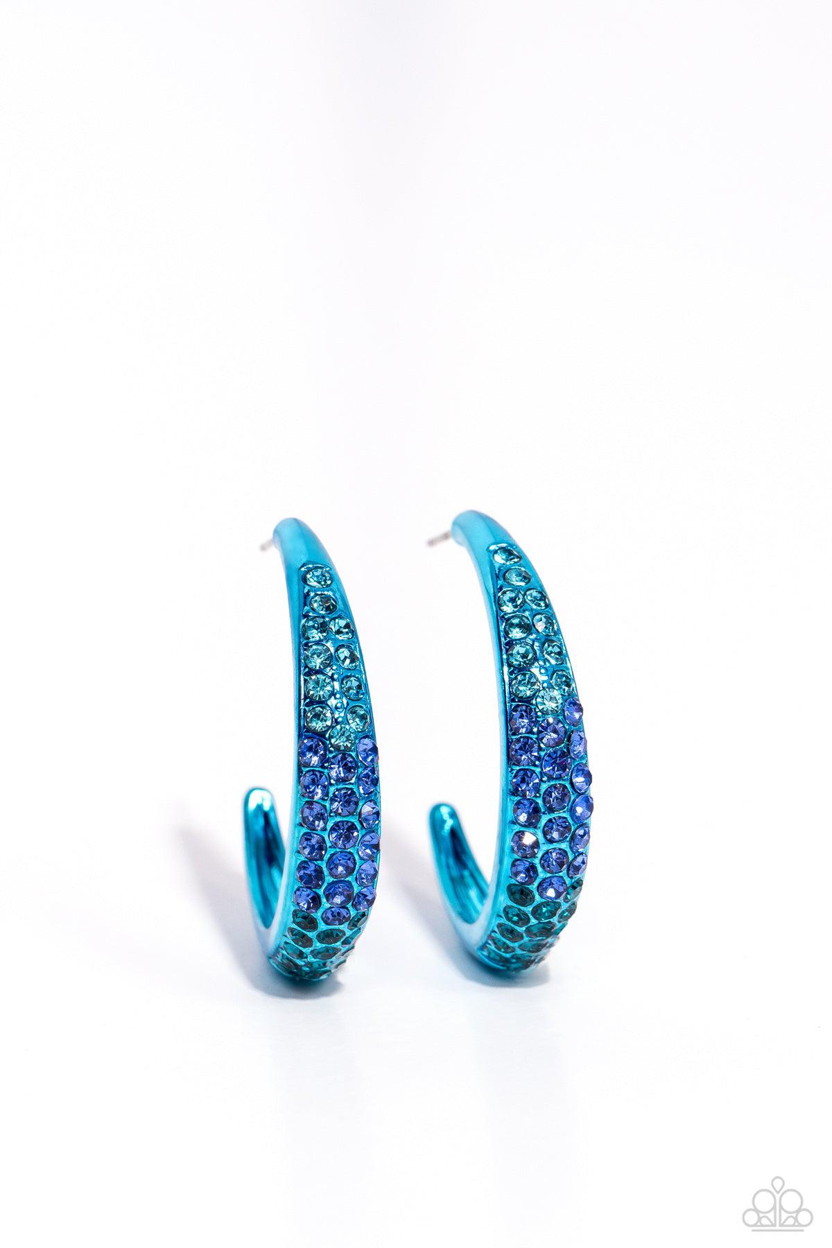 Obsessed with Ombre Blue Rhinestone Hoop Earrings - Paparazzi Accessories- lightbox - CarasShop.com - Paparazzi Jewelry by Cara Jewels