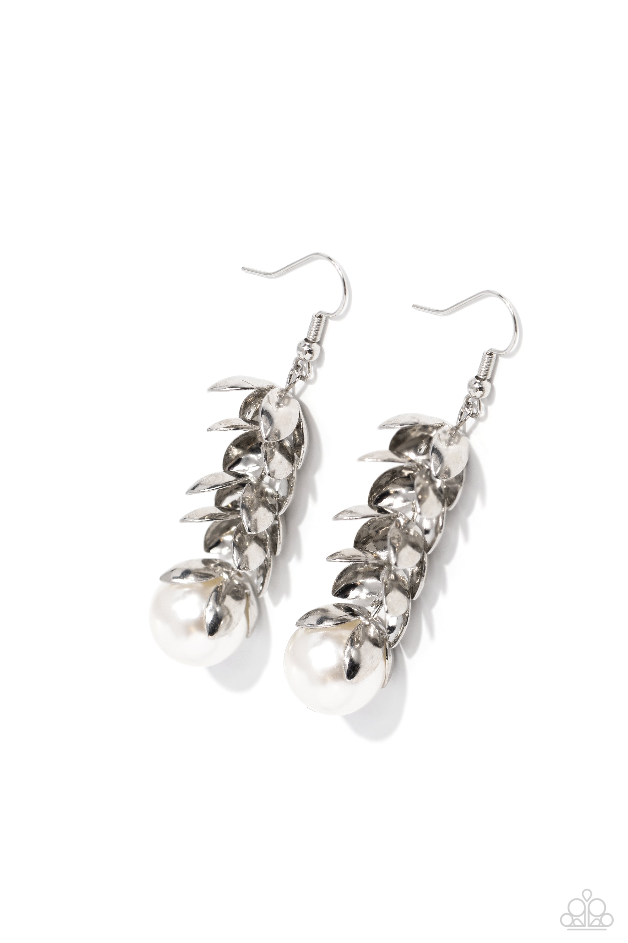 Ocean FROND Property White Pearl Earrings - Paparazzi Accessories- lightbox - CarasShop.com - Paparazzi Jewelry by Cara Jewels