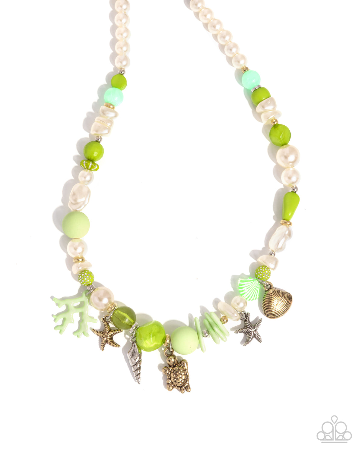 Oceanic Organization Green Charm Necklace & Bracelet Set - Paparazzi Accessories-on model - CarasShop.com - Paparazzi Jewelry by Cara Jewels