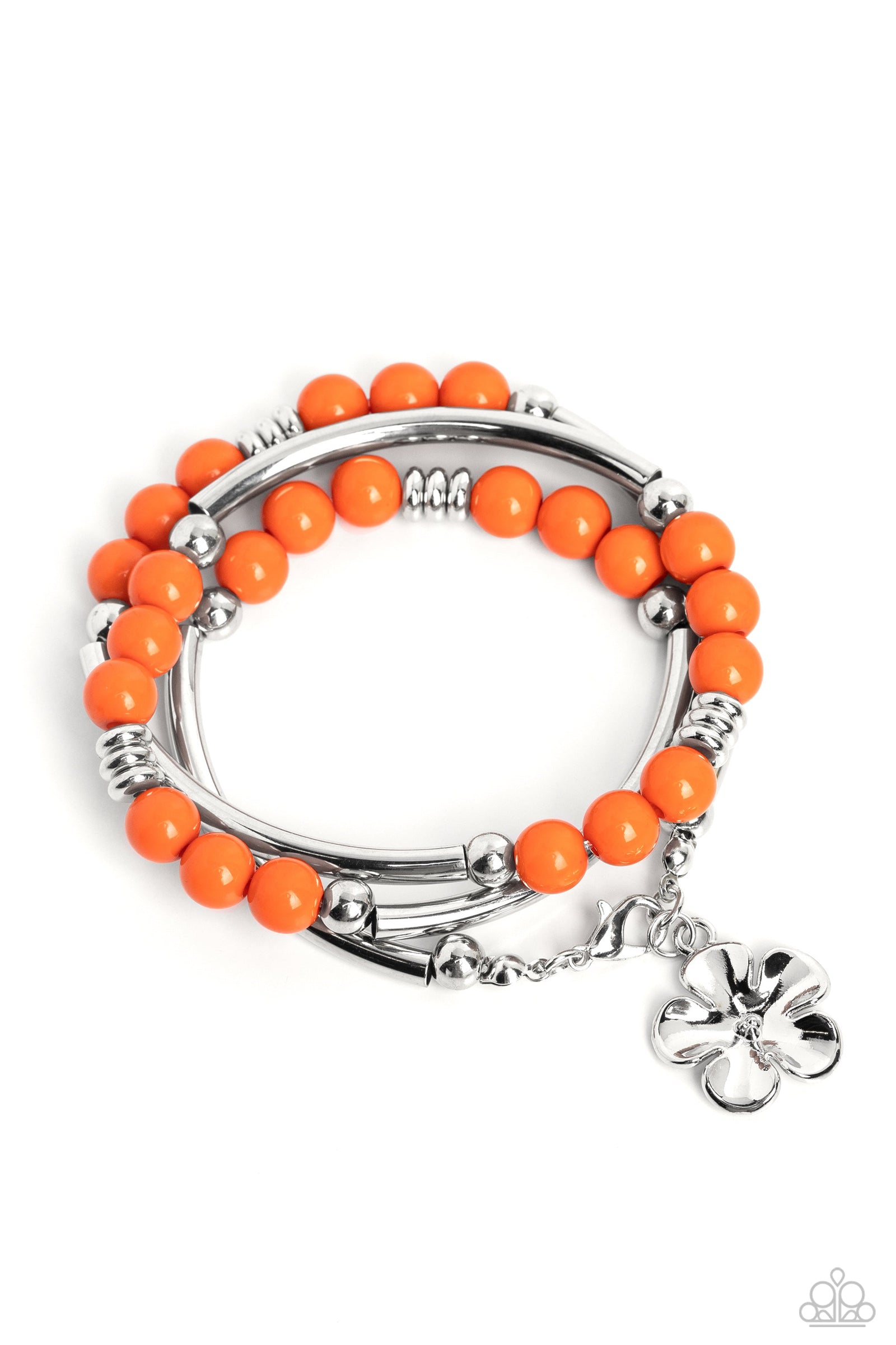 Off the WRAP Orange Floral Coil Bracelet - Paparazzi Accessories- lightbox - CarasShop.com - Paparazzi Jewelry by Cara Jewels
