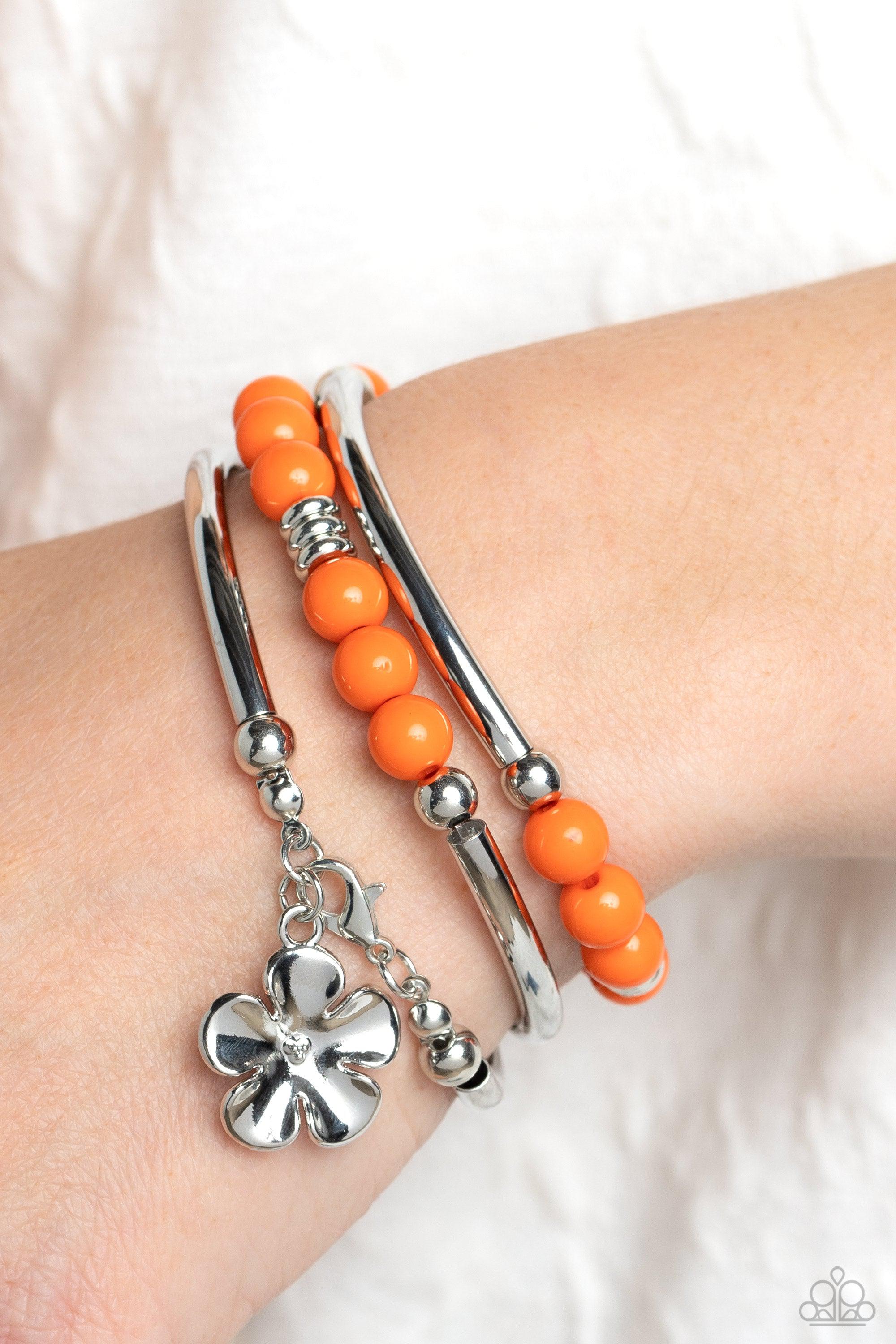 Off the WRAP Orange Floral Coil Bracelet - Paparazzi Accessories- lightbox - CarasShop.com - Paparazzi Jewelry by Cara Jewels