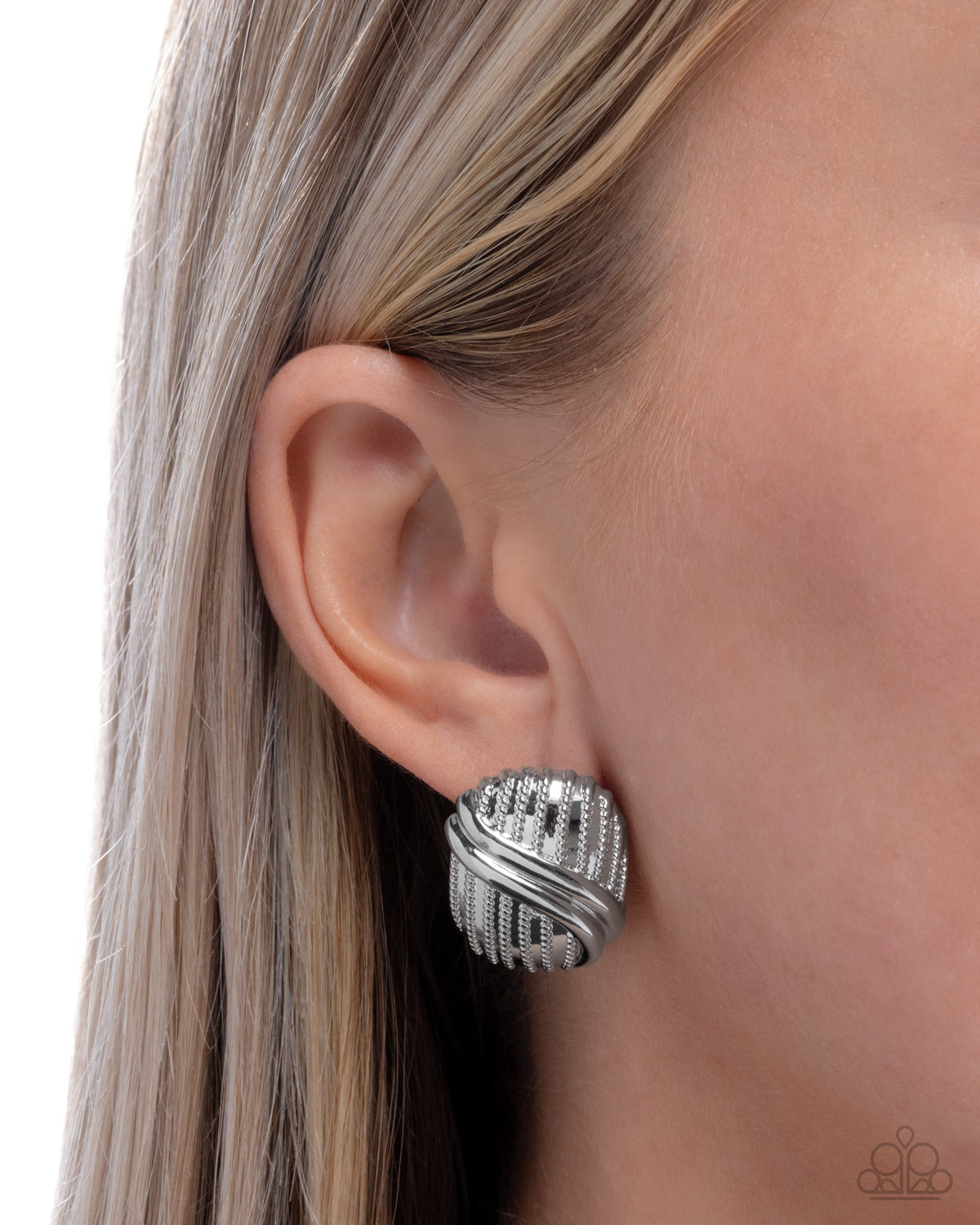 Official Overlay Silver Earrings - Paparazzi Accessories-on model - CarasShop.com - Paparazzi Jewelry by Cara Jewels