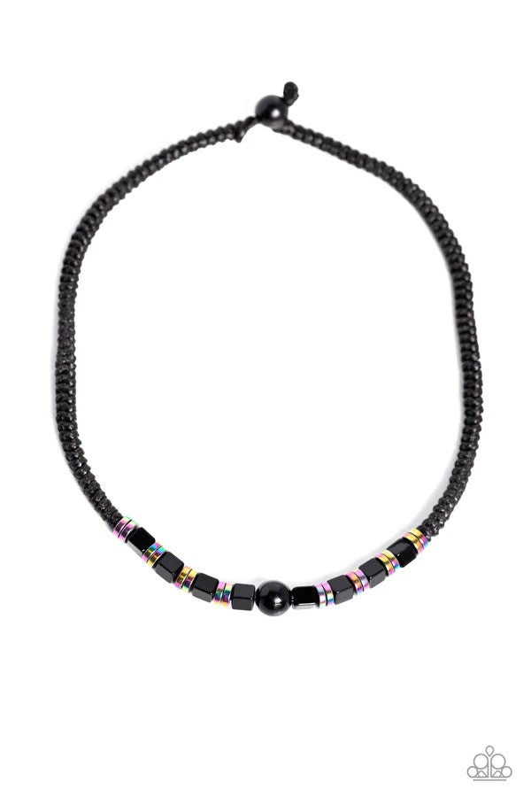 Oil Spill Orbit Black Urban Necklace - Paparazzi Accessories- lightbox - CarasShop.com - Paparazzi Jewelry by Cara Jewels