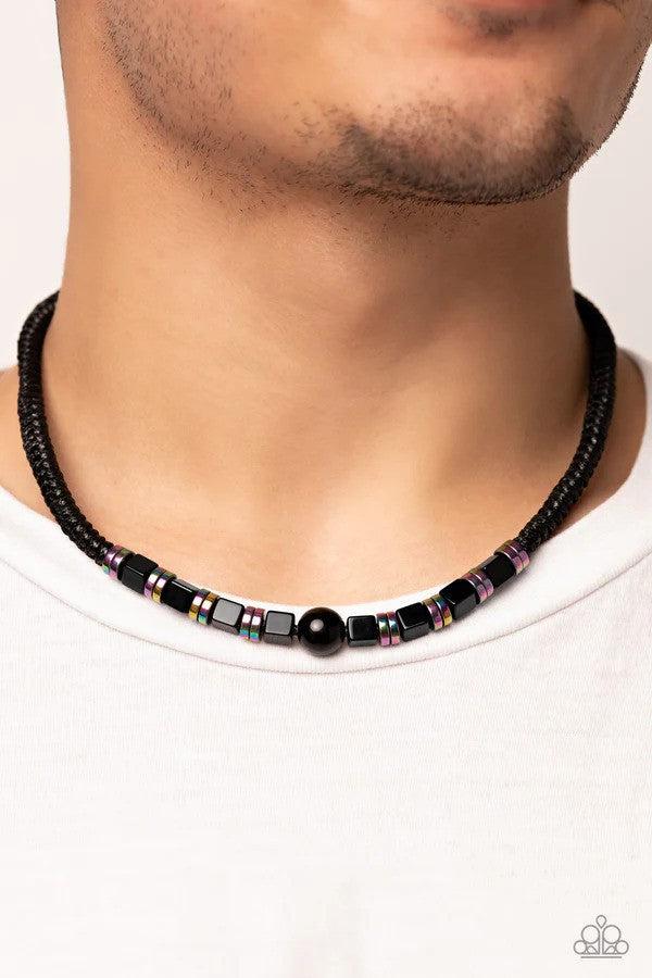 Oil Spill Orbit Black Urban Necklace - Paparazzi Accessories- on model - CarasShop.com - Paparazzi Jewelry by Cara Jewels