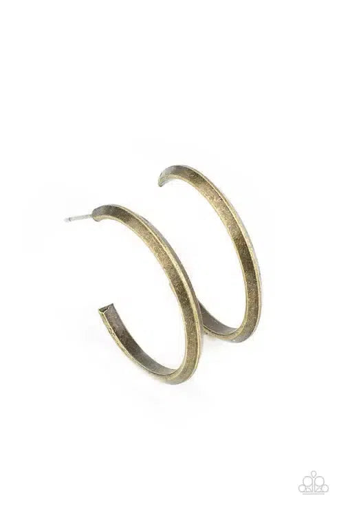 On The Brink Brass Earrings - Paparazzi Accessories- lightbox - CarasShop.com - Paparazzi Jewelry by Cara Jewels