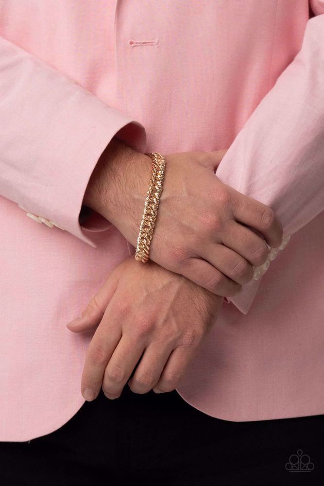 On the Up and UPPERCUT Gold Bracelet - Paparazzi Accessories- on model - CarasShop.com - Paparazzi Jewelry by Cara Jewels