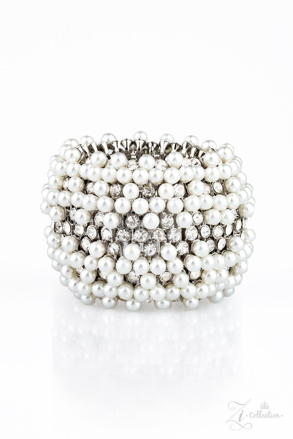 One In A BILLIONAIRE White Pearl & Rhinestone Zi Collection Bracelet - Paparazzi Accessories- lightbox - CarasShop.com - Paparazzi Jewelry by Cara Jewels