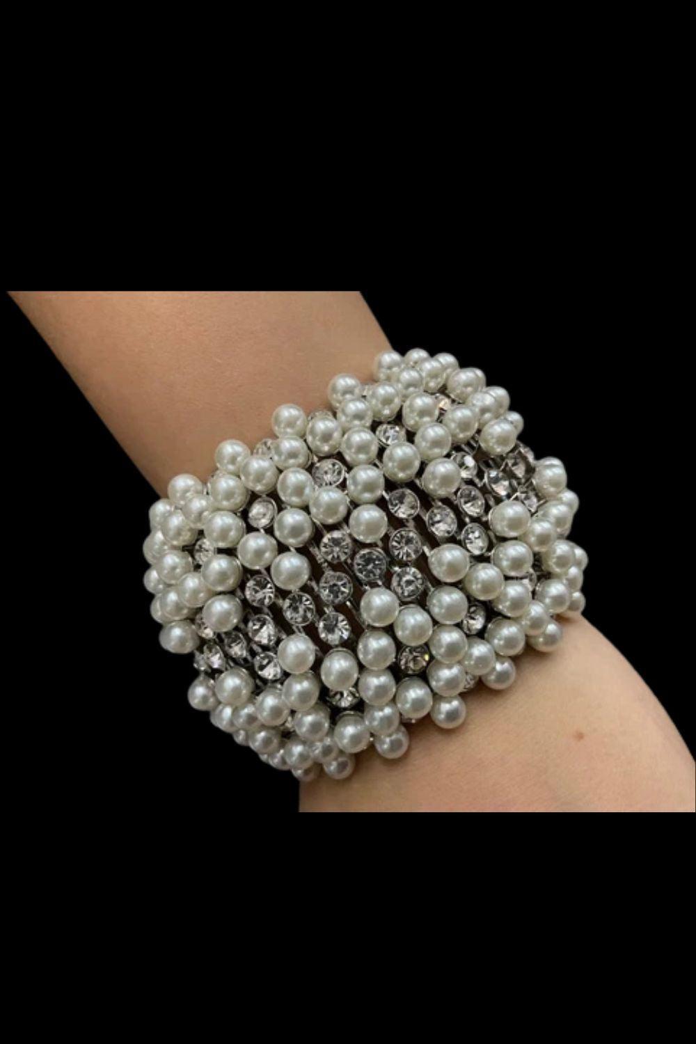 One In A BILLIONAIRE White Pearl & Rhinestone Zi Collection Bracelet - Paparazzi Accessories- lightbox - CarasShop.com - Paparazzi Jewelry by Cara Jewels