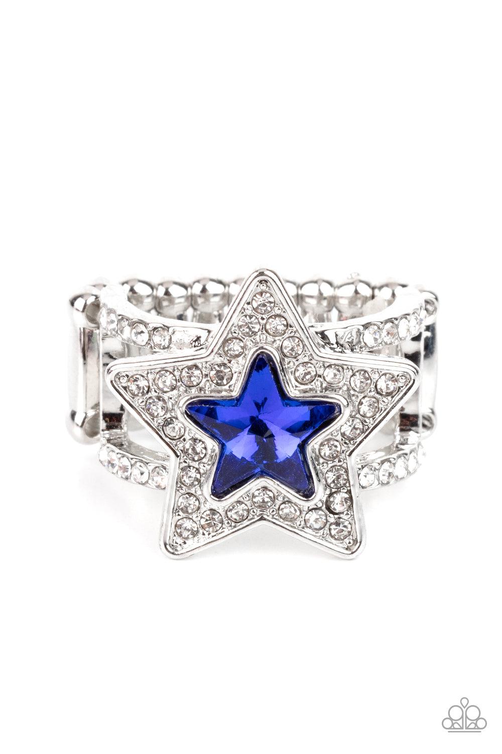 One Nation Under Sparkle Blue Rhinestone Star Ring - Paparazzi Accessories- lightbox - CarasShop.com - Paparazzi Jewelry by Cara Jewels