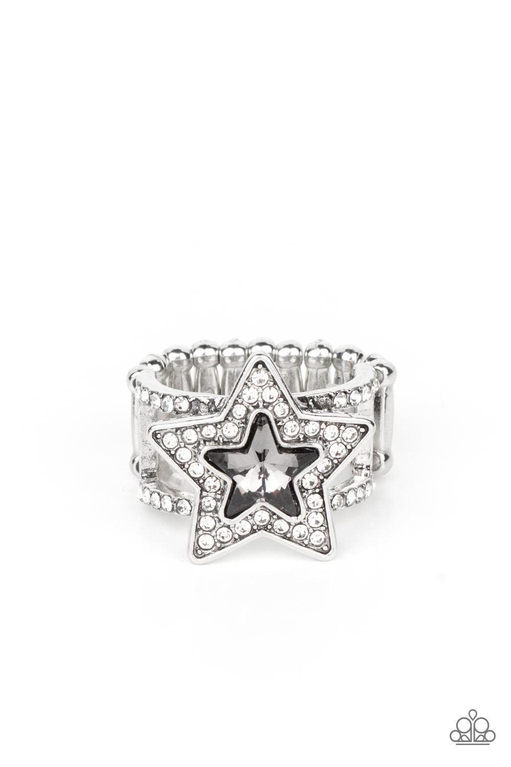 One Nation Under Sparkle Silver & White Rhinestone Star Ring - Paparazzi Accessories- lightbox - CarasShop.com - Paparazzi Jewelry by Cara Jewels
