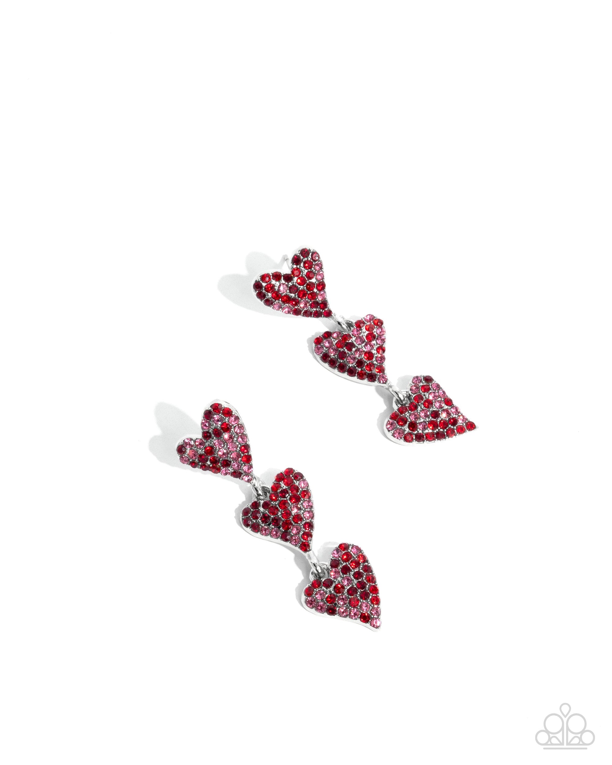 One Of The Girls Red Rhinestone Heart Post Earrings - Paparazzi Accessories- lightbox - CarasShop.com - Paparazzi Jewelry by Cara Jewels