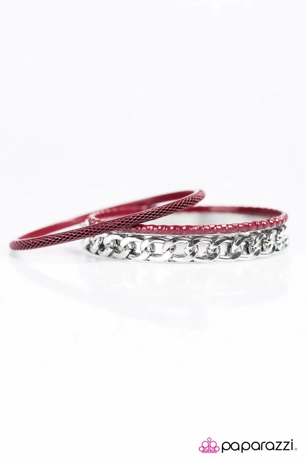 One Stop Shop Red & Silver Bangle Bracelet Set - Paparazzi Accessories- lightbox - CarasShop.com - Paparazzi Jewelry by Cara Jewels