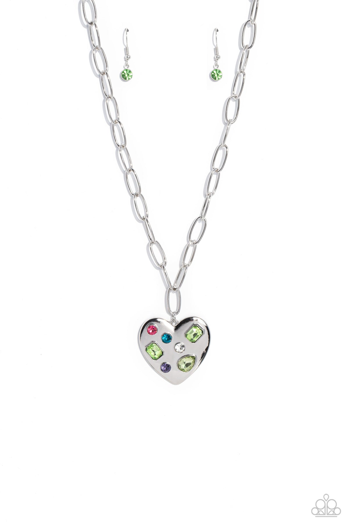 Online Dating Green Heart Necklace - Paparazzi Accessories- lightbox - CarasShop.com - Paparazzi Jewelry by Cara Jewels