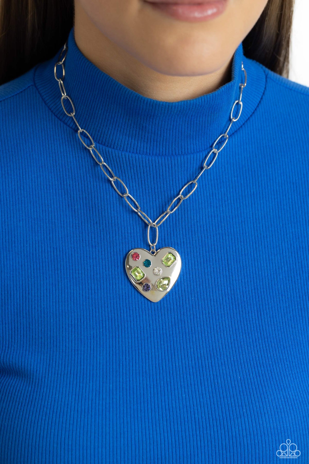 Online Dating Green Heart Necklace - Paparazzi Accessories- on model - CarasShop.com - Paparazzi Jewelry by Cara Jewels
