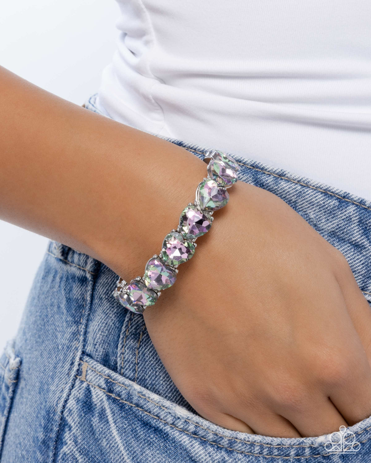 Only One You Love Multi Heart Gem Bracelet - Paparazzi Accessories- on model - CarasShop.com - Paparazzi Jewelry by Cara Jewels