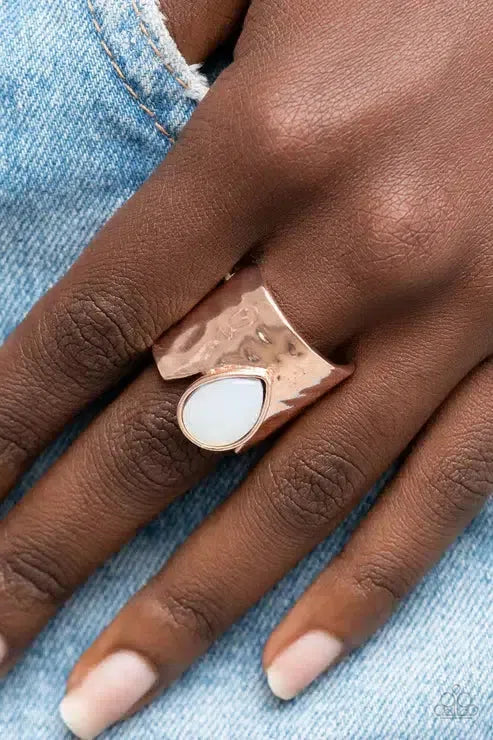 Optimistically Oracle Rose Gold Ring - Paparazzi Accessories-on model - CarasShop.com - Paparazzi Jewelry by Cara Jewels