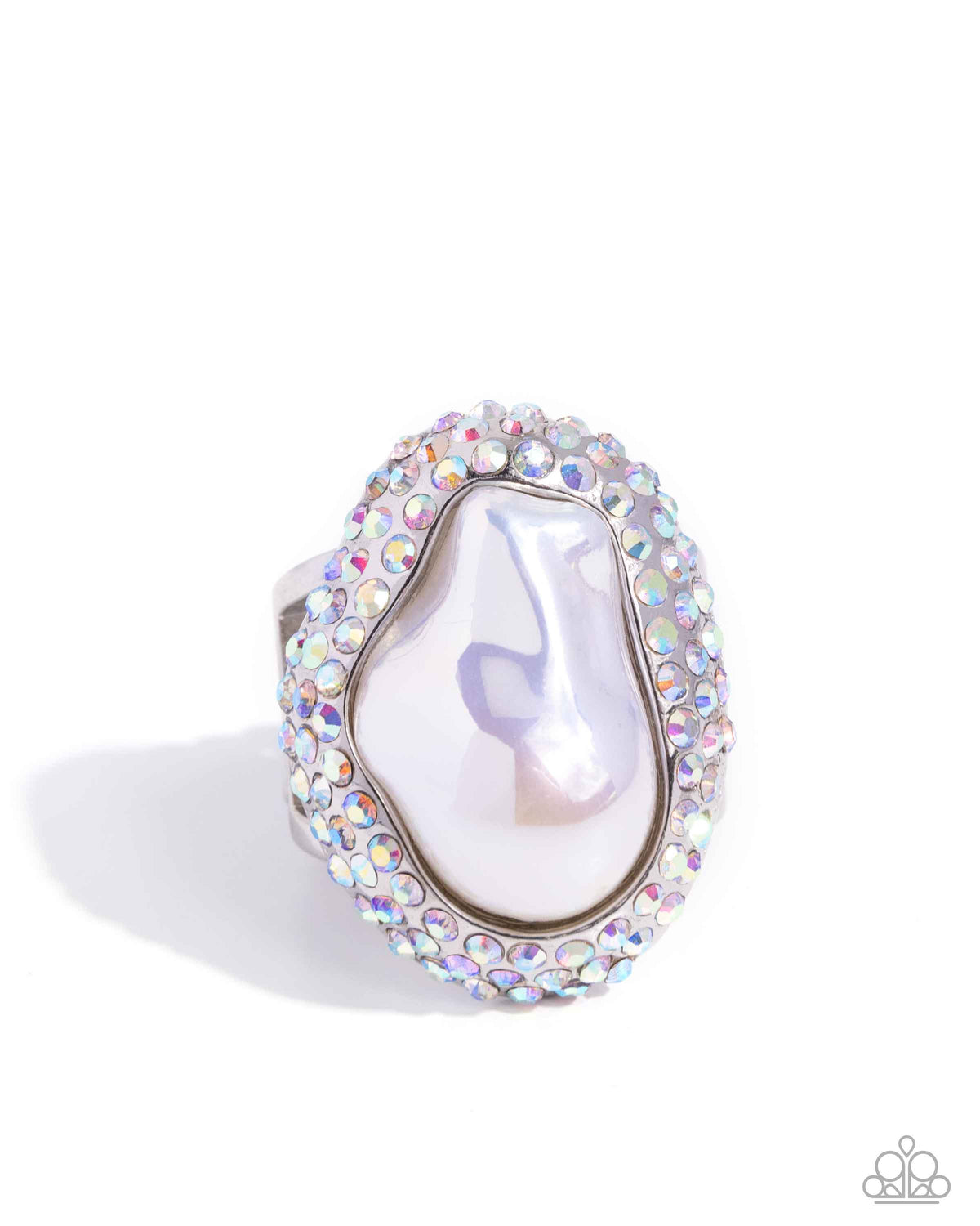 Opulent Ocean White Pearl and Iridescent Rhinestone Ring - Paparazzi Accessories- lightbox - CarasShop.com - Paparazzi Jewelry by Cara Jewels