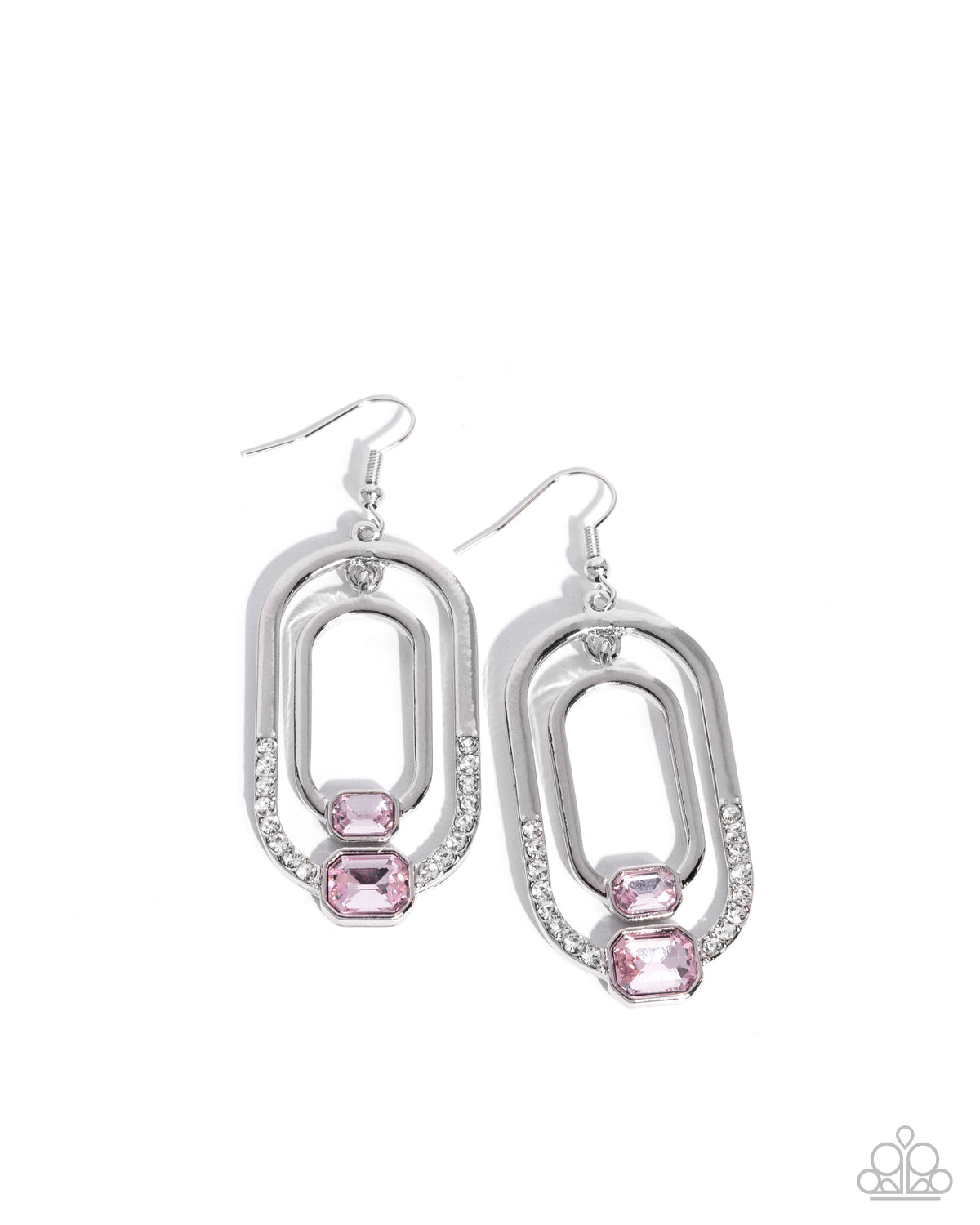 Opulent Operation Pink & White Rhinestone Earrings - Paparazzi Accessories- lightbox - CarasShop.com - Paparazzi Jewelry by Cara Jewels