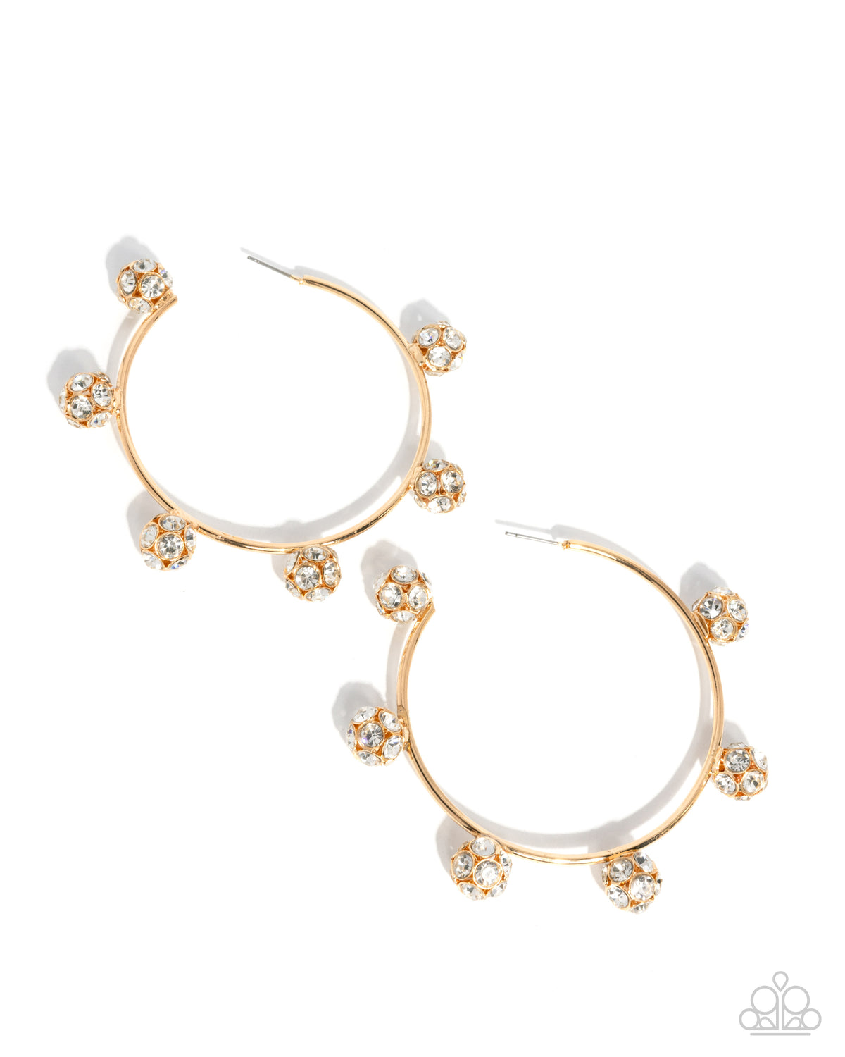 Ornamental Optimism Gold & White Rhinestone Hoop Earrings - Paparazzi Accessories- lightbox - CarasShop.com - Paparazzi Jewelry by Cara Jewels