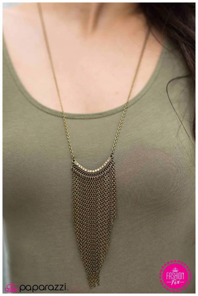 Out of My Way Brass Necklace - Paparazzi Accessories- on model - CarasShop.com - Paparazzi Jewelry by Cara Jewels