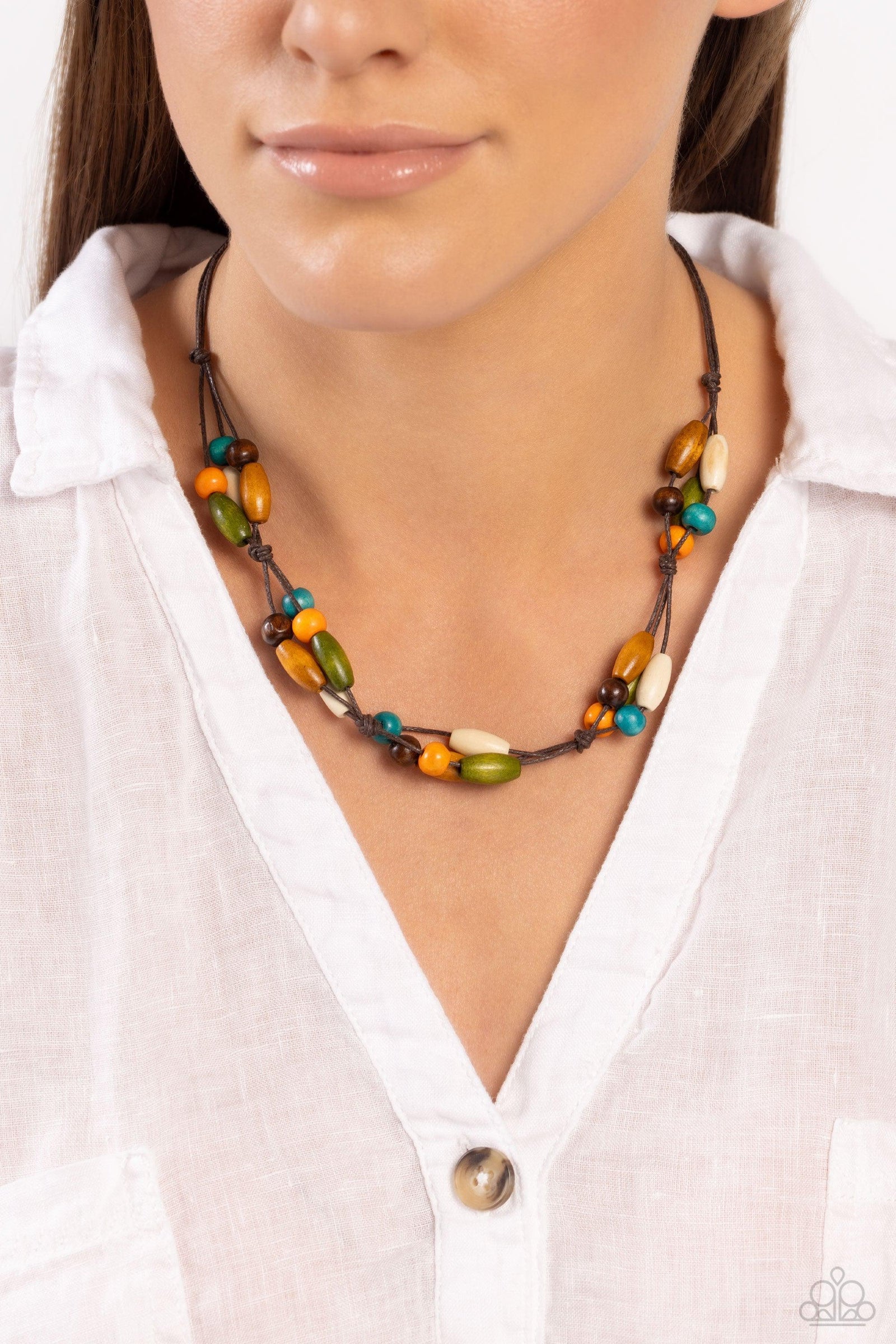 Outback Epic Multi Brown & Green Wood Urban Necklace - Paparazzi Accessories- lightbox - CarasShop.com - Paparazzi Jewelry by Cara Jewels