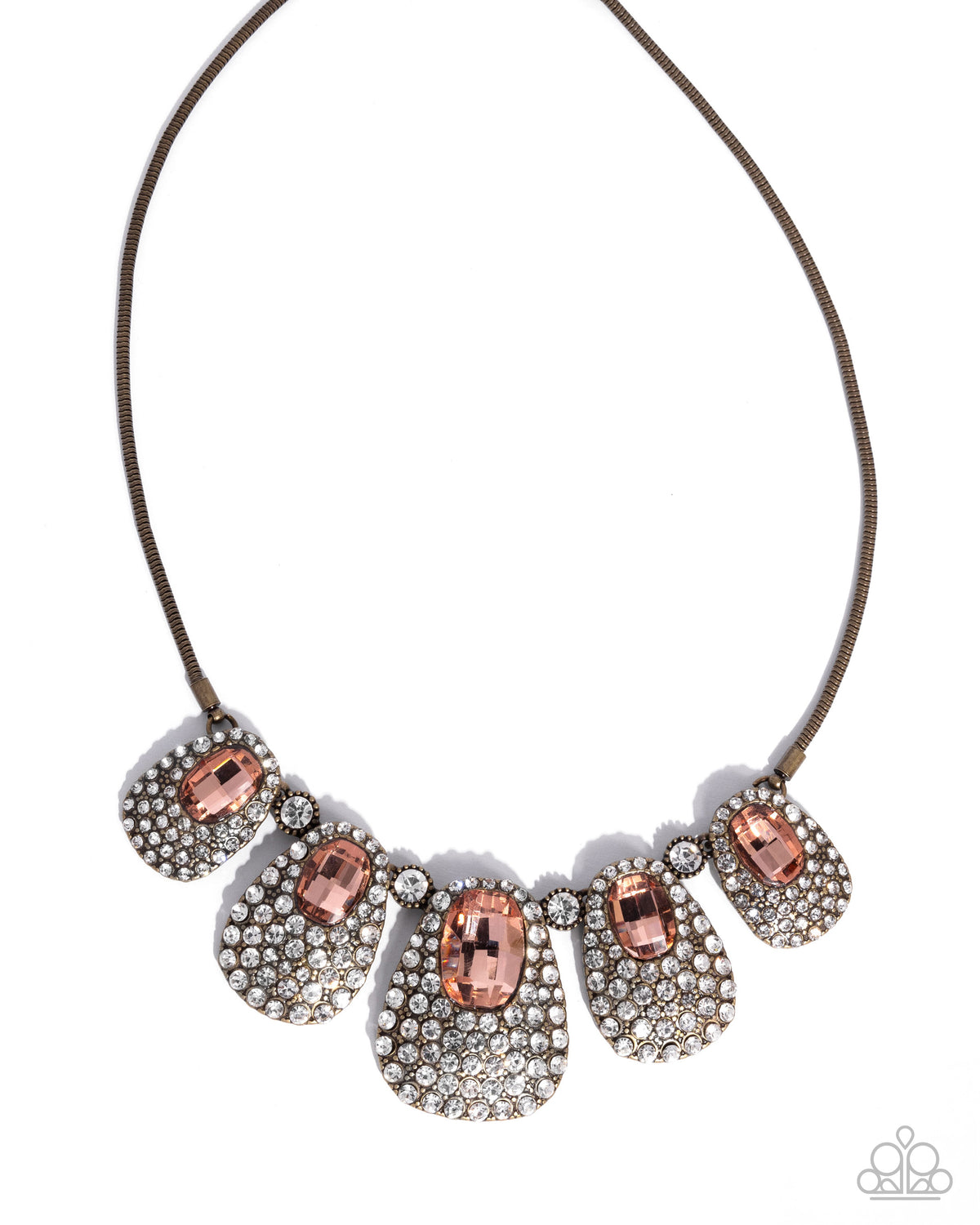 Oval Ovation Brass & White Rhinestone Necklace - Paparazzi Accessories- lightbox - CarasShop.com - Paparazzi Jewelry by Cara Jewels