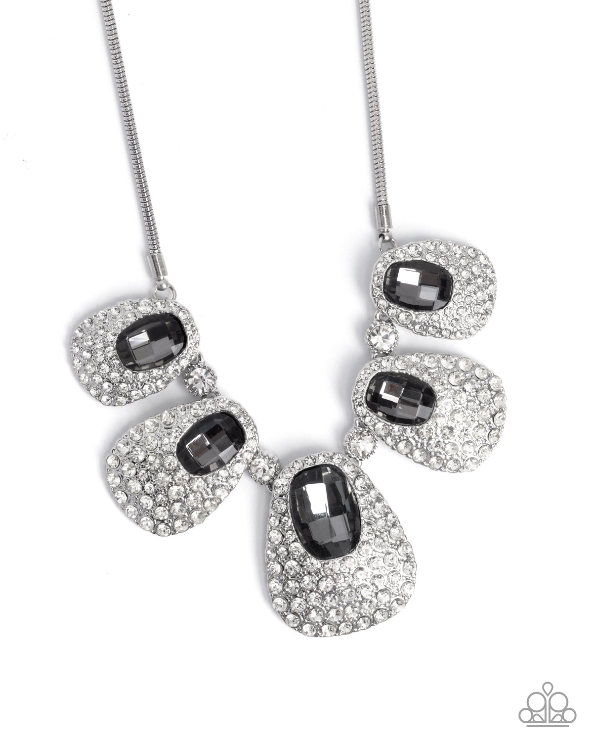 Oval Ovation Silver Gem & White Rhinestone Necklace - Paparazzi Accessories- lightbox - CarasShop.com - Paparazzi Jewelry by Cara Jewels