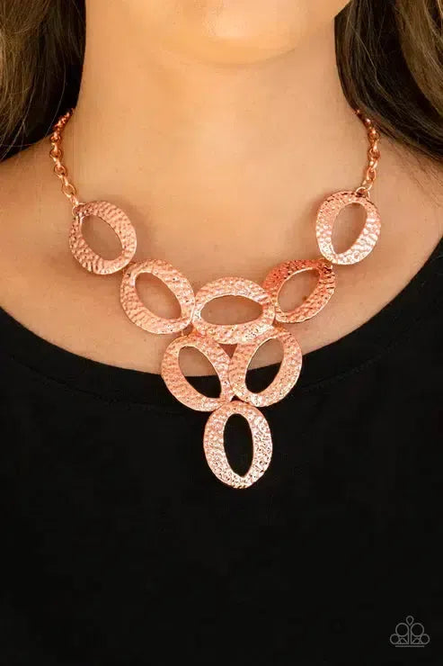 OVAL The Limit Copper Necklace - Paparazzi Accessories-on model - CarasShop.com - Paparazzi Jewelry by Cara Jewels