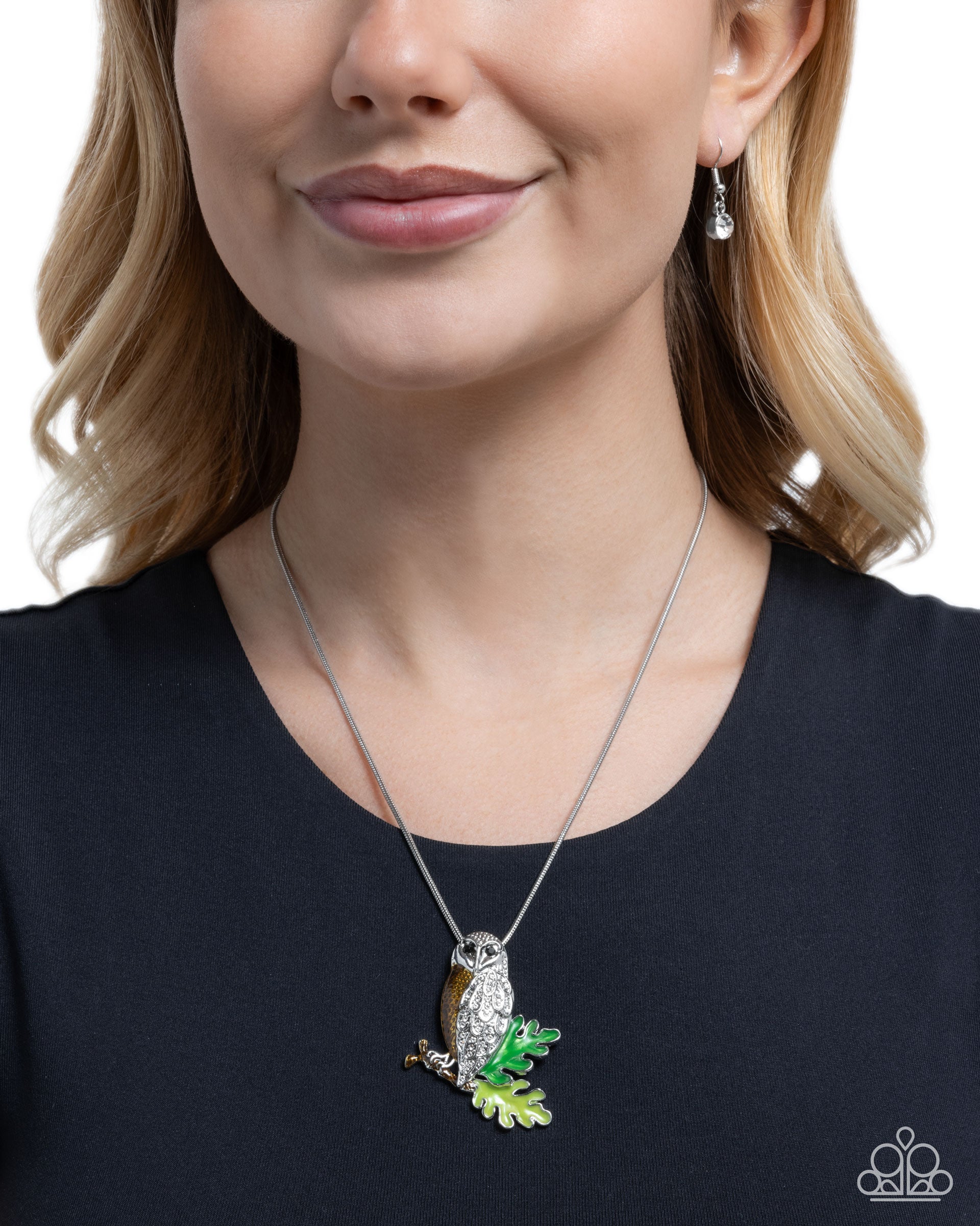 Owl Order Brown & White Rhinestone Necklace - Paparazzi Accessories- lightbox - CarasShop.com - Paparazzi Jewelry by Cara Jewels