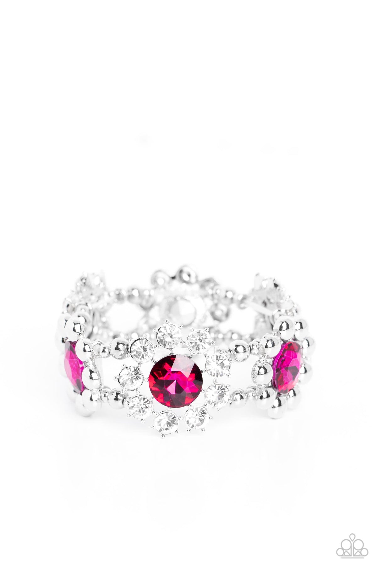 Pact of Petals Pink Rhinestone Bracelet - Paparazzi Accessories- lightbox - CarasShop.com - Paparazzi Jewelry by Cara Jewels