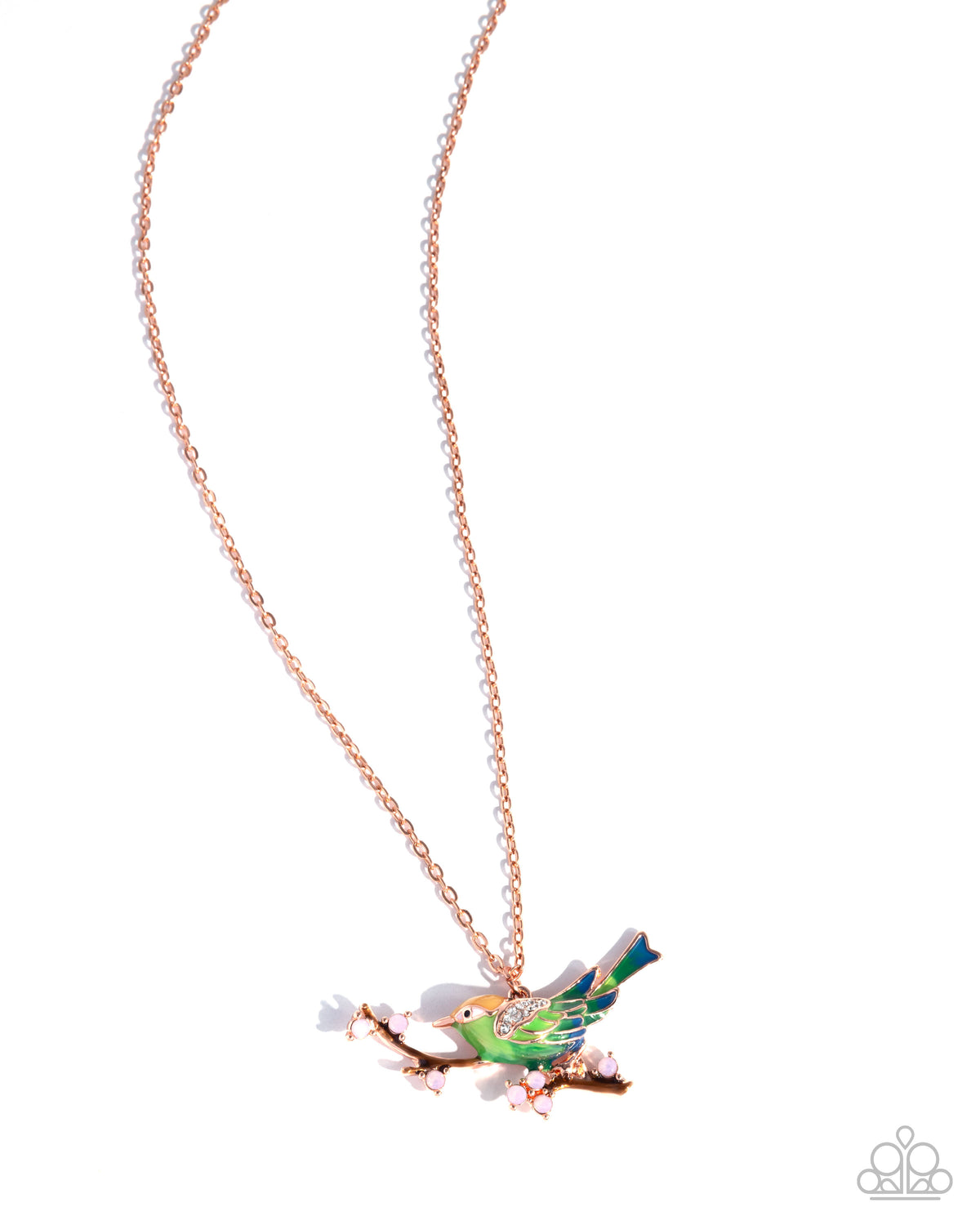 Painted Perch Copper & Blue Bird Necklace - Paparazzi Accessories- lightbox - CarasShop.com - Paparazzi Jewelry by Cara Jewels