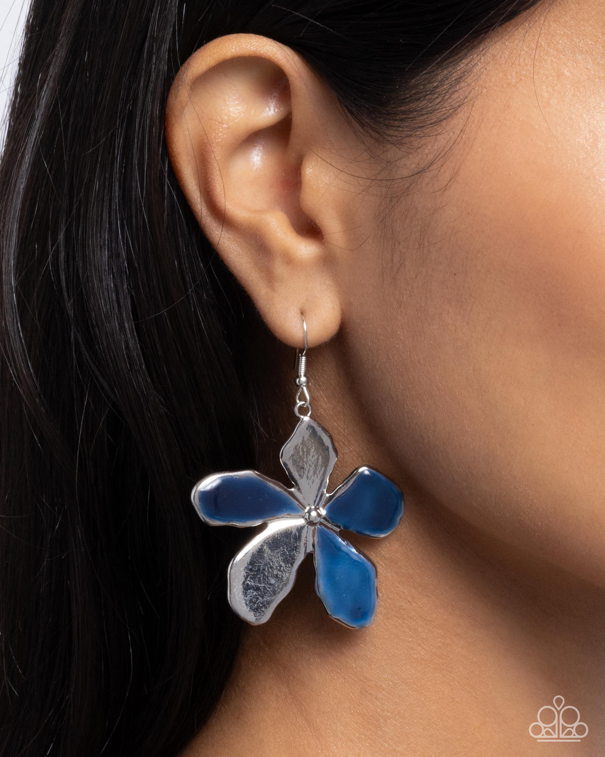 Painted Promotion Blue Flower Earrings - Paparazzi Accessories- on model - CarasShop.com - Paparazzi Jewelry by Cara Jewels