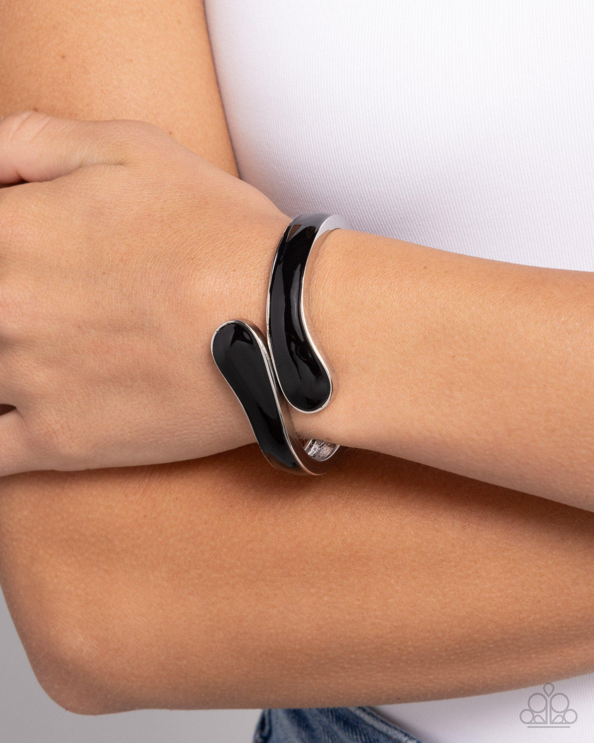 Painted Puzzle Black Bracelet - Paparazzi Accessories- on model - CarasShop.com - Paparazzi Jewelry by Cara Jewels
