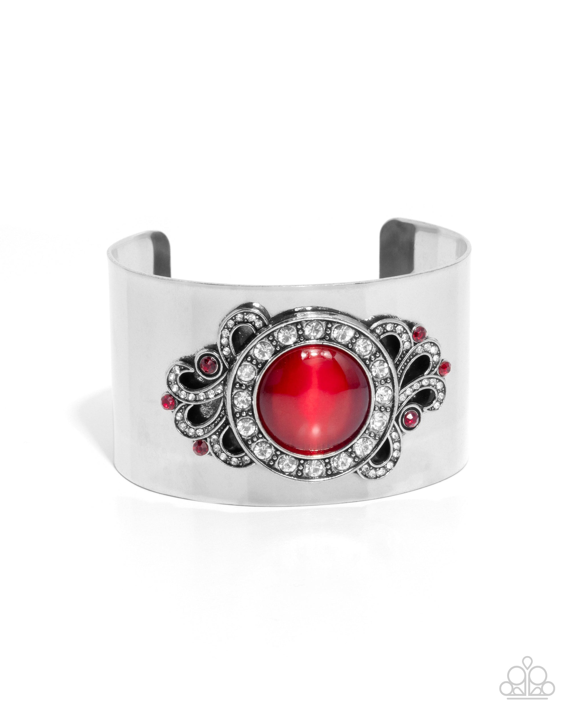 Paisley Princess Red Cat's Eye Stone Cuff Bracelet - Paparazzi Accessories- lightbox - CarasShop.com - Paparazzi Jewelry by Cara Jewels