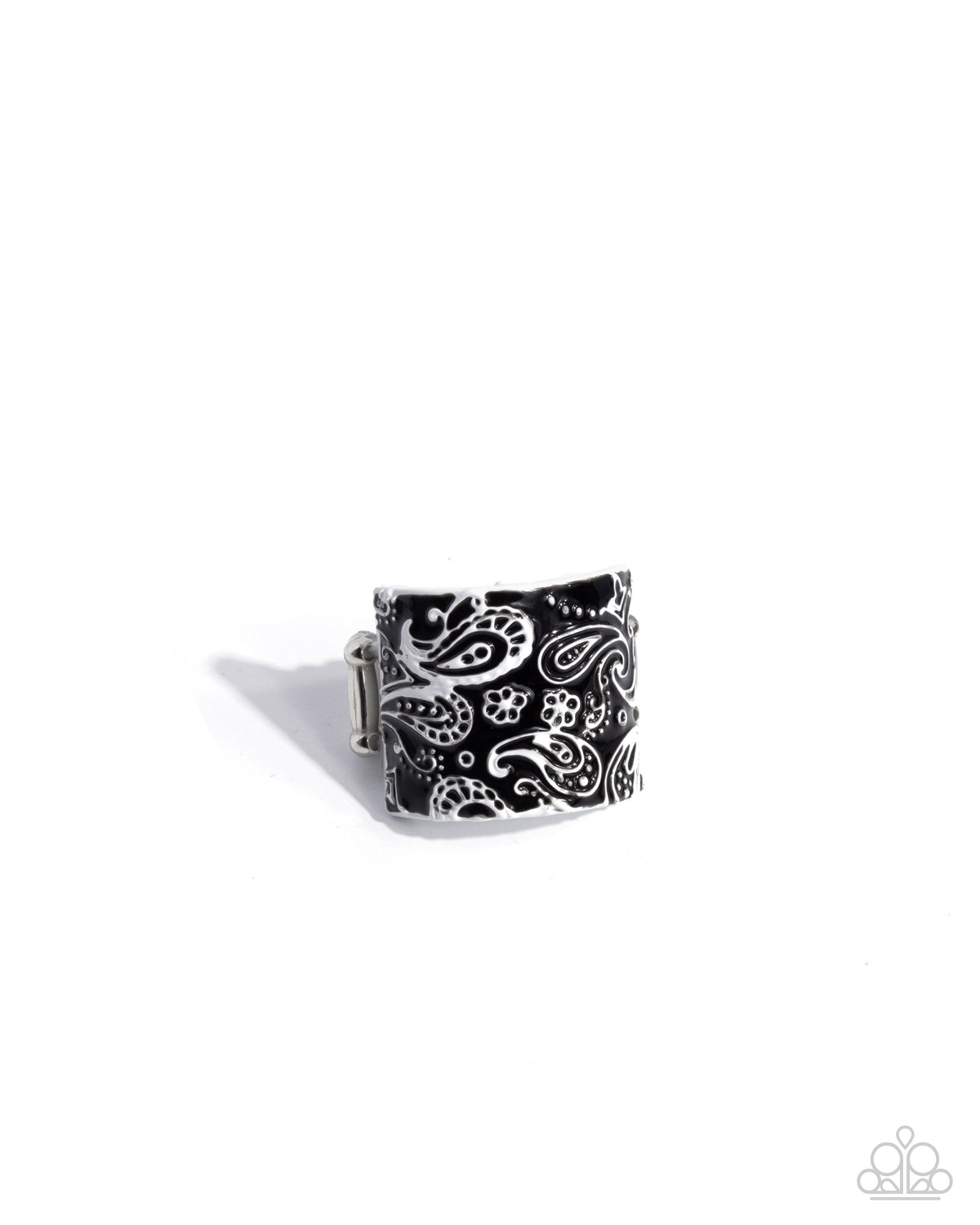 PAISLEY Talk White & Black Ring - Paparazzi Accessories- lightbox - CarasShop.com - Paparazzi Jewelry by Cara Jewels
