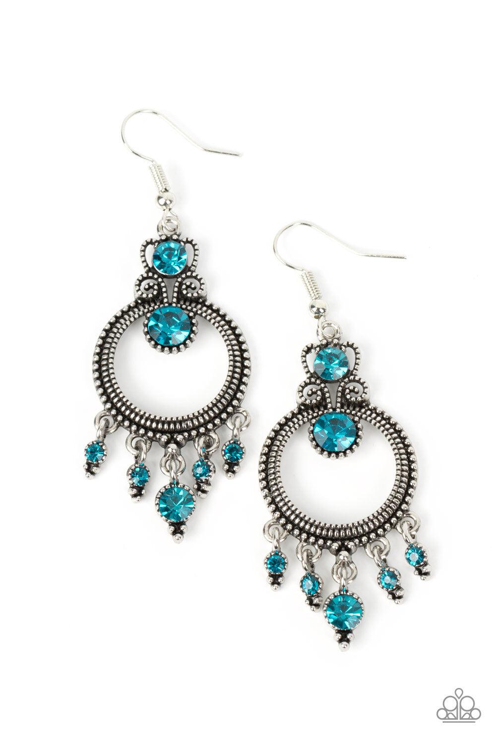 Palace Politics Blue Rhinestone Earrings - Paparazzi Accessories- lightbox - CarasShop.com - Paparazzi Jewelry by Cara Jewels