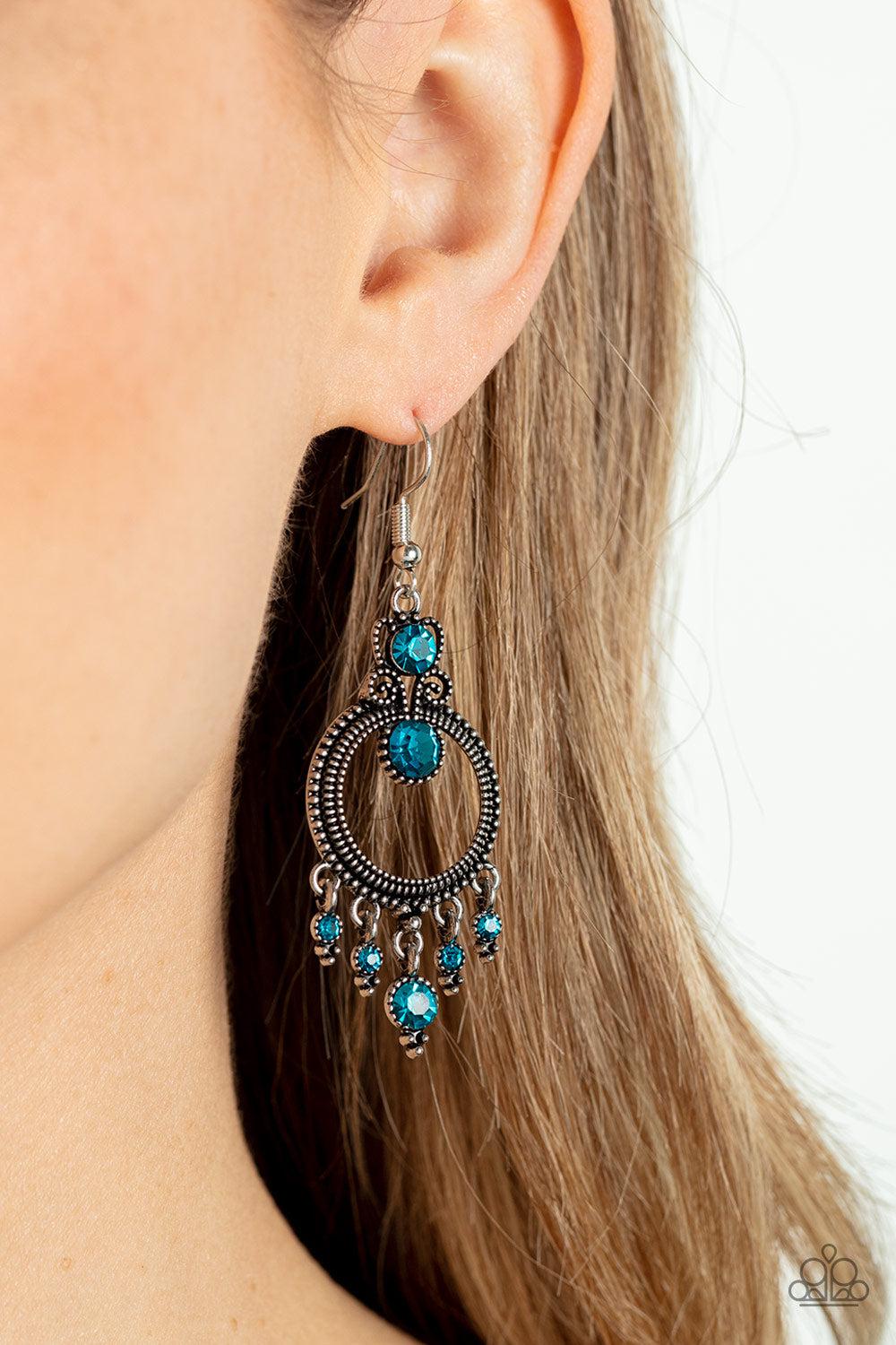 Palace Politics Blue Rhinestone Earrings - Paparazzi Accessories- lightbox - CarasShop.com - Paparazzi Jewelry by Cara Jewels