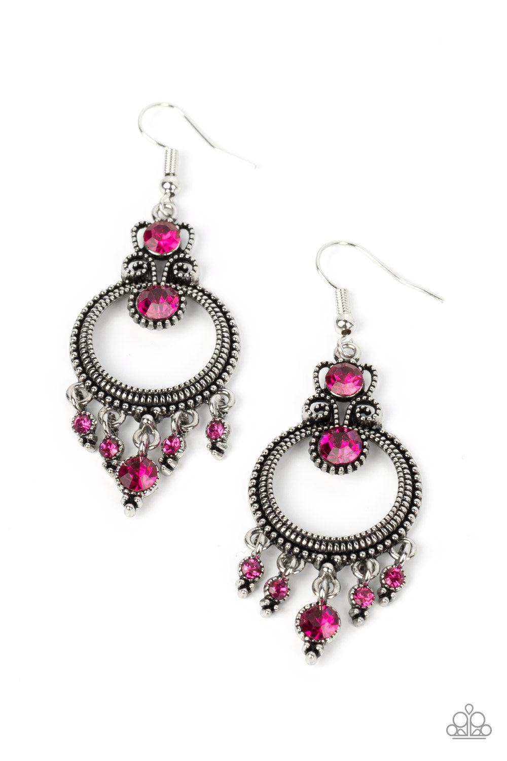 Palace Politics Pink Rhinestone Earrings - Paparazzi Accessories- lightbox - CarasShop.com - Paparazzi Jewelry by Cara Jewels