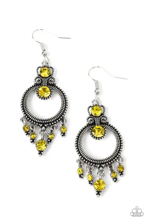 Palace Politics Yellow Earrings - Paparazzi Accessories- lightbox - CarasShop.com - Paparazzi Jewelry by Cara Jewels