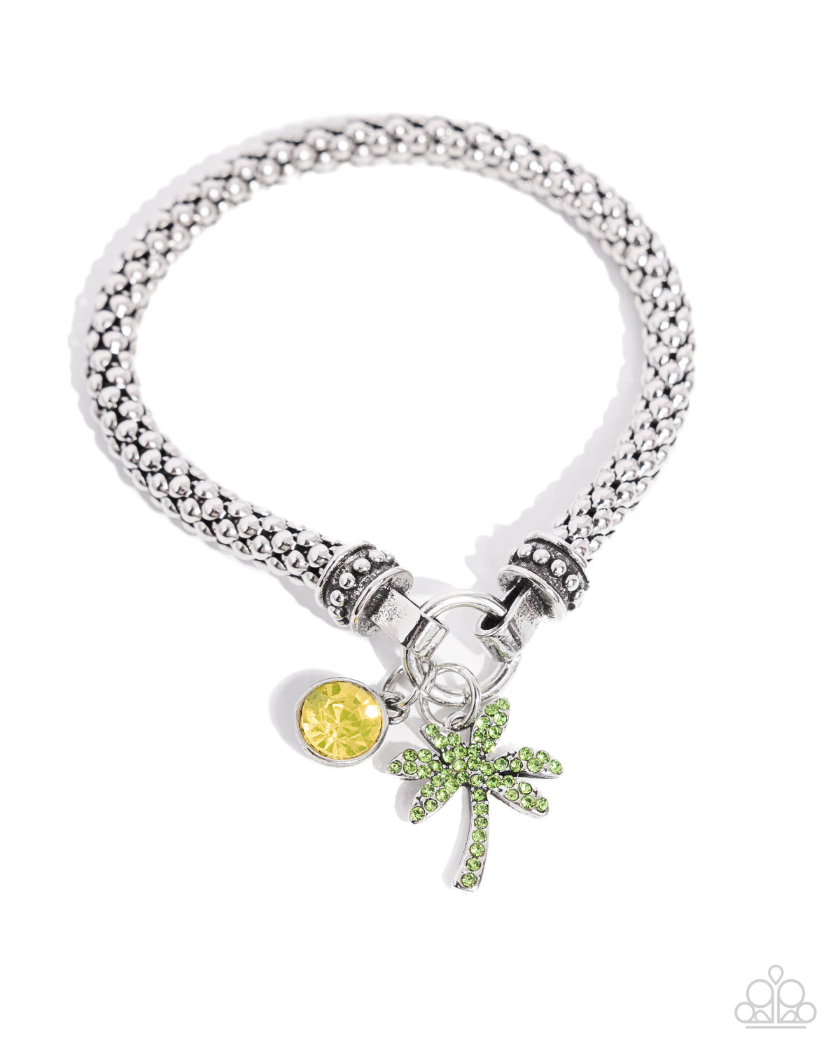 Palm Beach Bling Green Rhinestone Palm Tree Bracelet- lightbox - CarasShop.com - Paparazzi Jewelry by Cara Jewels
