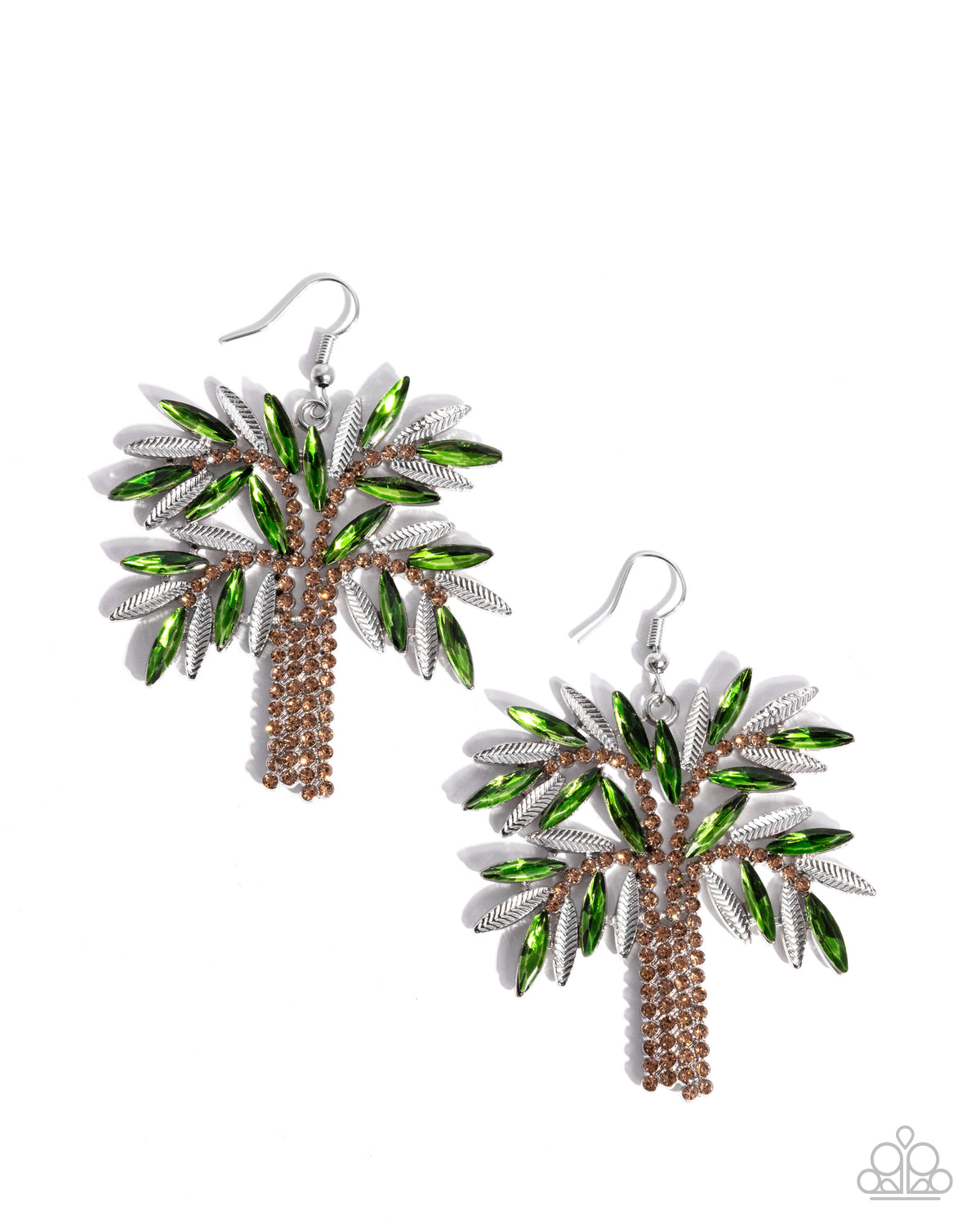 Palm Tree Pizzazz Green Rhinestone Earrings - Paparazzi Accessories- lightbox - CarasShop.com - Paparazzi Jewelry by Cara Jewels