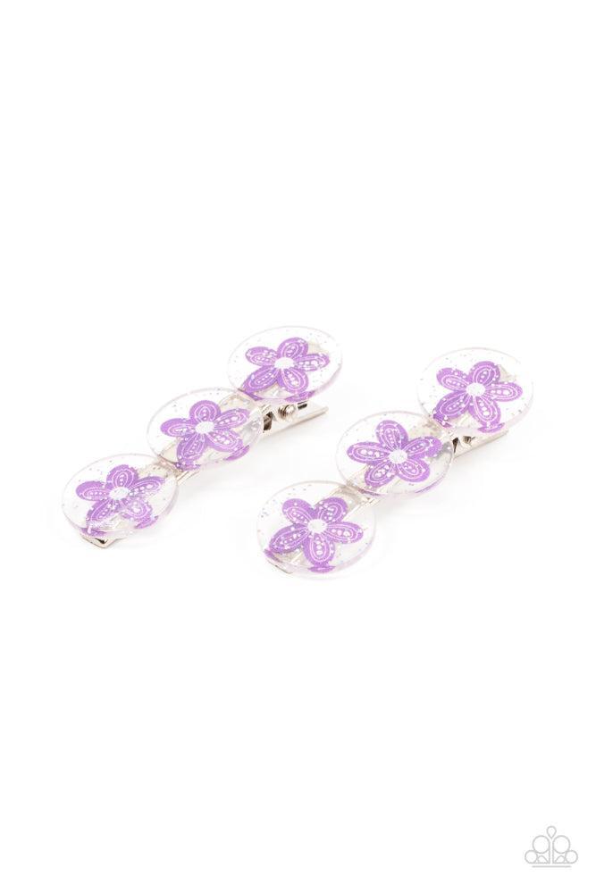 Pamper Me in Posies Purple Hair Clip - Paparazzi Accessories- on model - CarasShop.com - Paparazzi Jewelry by Cara Jewels