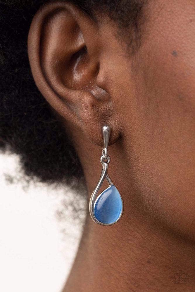 Pampered Glow Up Blue Earrings - Paparazzi Accessories- on model - CarasShop.com - Paparazzi Jewelry by Cara Jewels