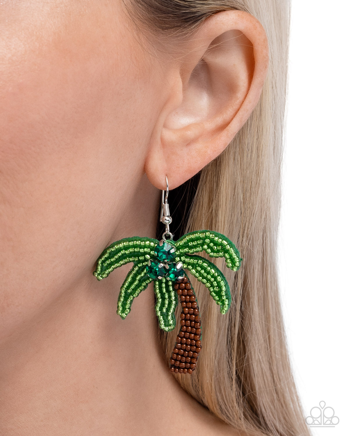 Pampered Palm Tree Green Seed Bead Earrings - Paparazzi Accessories-on model - CarasShop.com - Paparazzi Jewelry by Cara Jewels