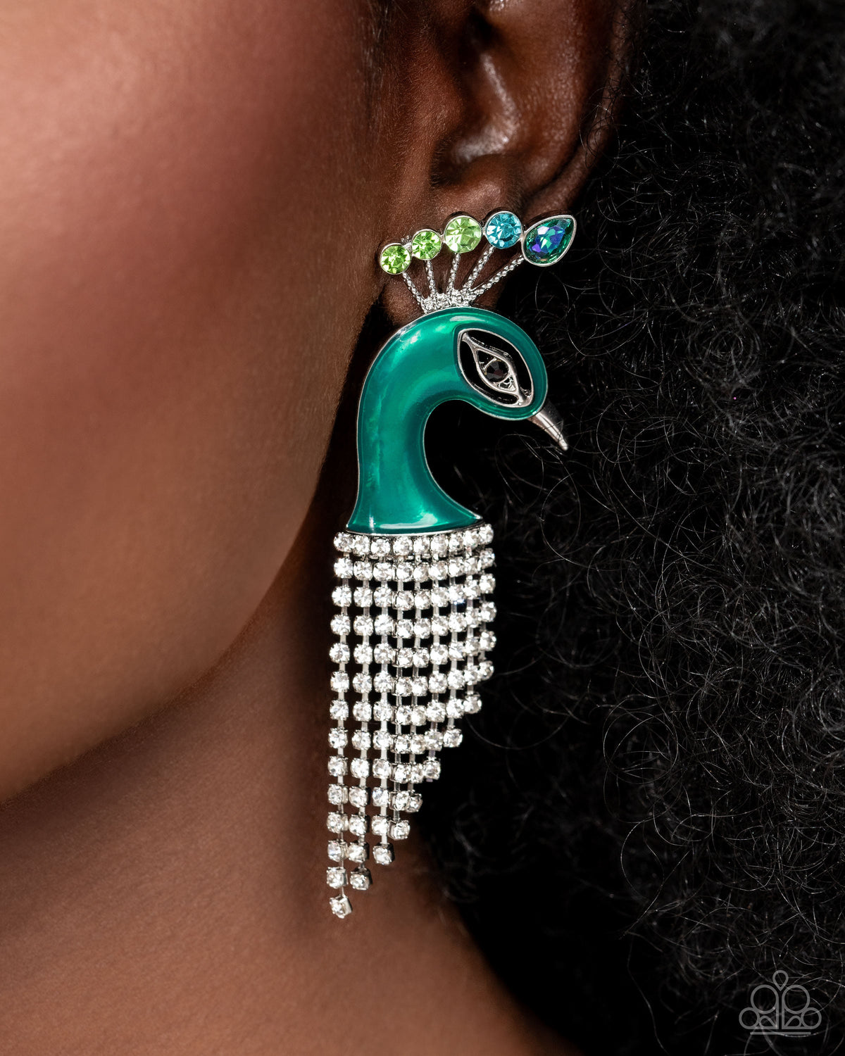 Pampered Peacock Multi Earrings - Paparazzi Accessories- on model - CarasShop.com - Paparazzi Jewelry by Cara Jewels