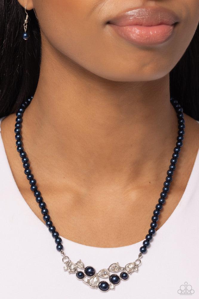 Pampered Pearls Blue Necklace - Paparazzi Accessories-on model - CarasShop.com - Paparazzi Jewelry by Cara Jewels