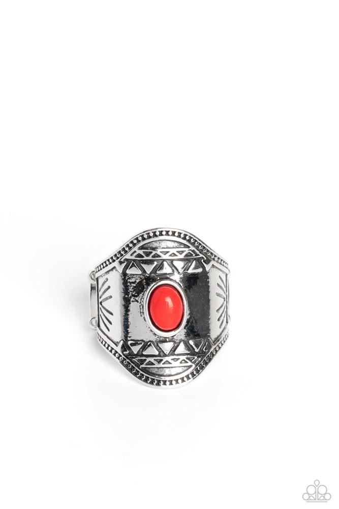 Panoramic Pyramids Red Ring - Paparazzi Accessories- lightbox - CarasShop.com - Paparazzi Jewelry by Cara Jewels